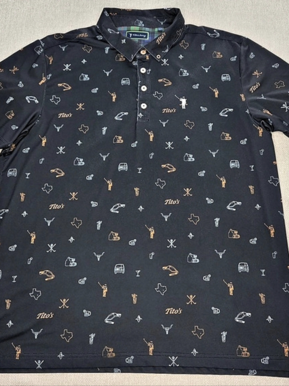 William Murray Tito's Golf Polo Shirt Men's XL Black Golf Texas All Over Print